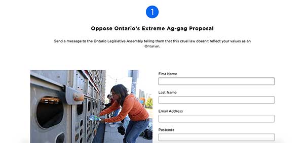 Ontario ag gag campaign site screenshot